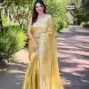 Fancy Golden Color Burberry Silk Diamond Sequins Saree