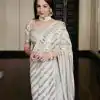 Fancy White Color Georgette Embroidery Sequins Saree Fancy White Color Georgette Embroidery Sequins Saree
