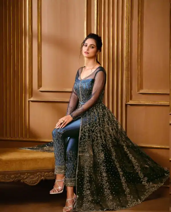 Graceful Navy Blue Color Vaishnavi Net Embroidery Salwar Suit
