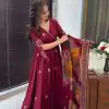 Grand Maroon Color Chinnon Silk Embroidery Work Salwar Suit