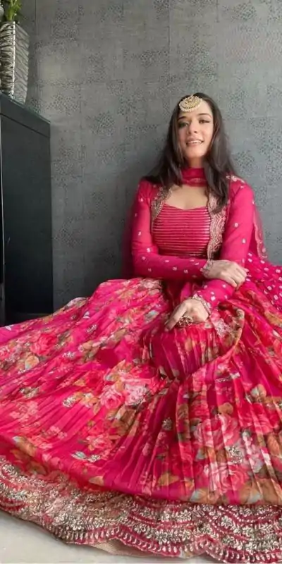 Grand Pink Color Georgette Silk Amazing Printed Lehenga Choli