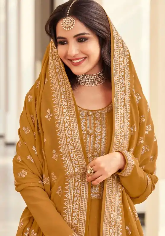Majestic Mustard Color Georgette Embroidery Salwar Suit