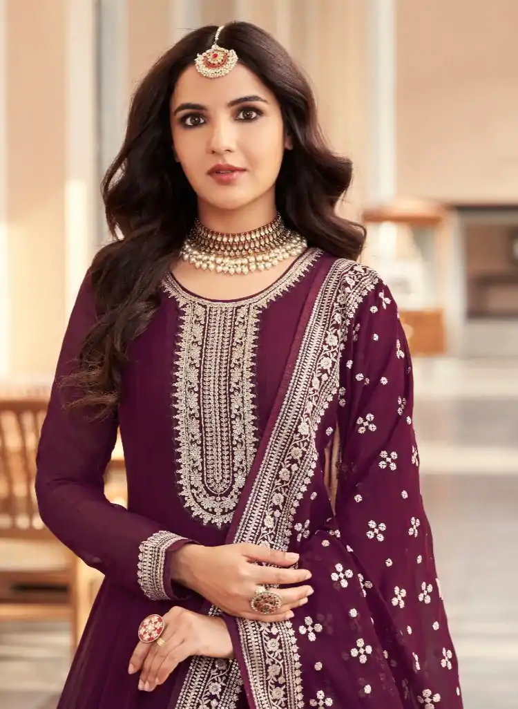 FC AM 16063 Wine Color Georgette Embroidery Salwar Suit Wedding, Party, Festive events, Expected Delivery  4-6 Working Days @2649 | Salwar suit, Casual Suits, Creative suits, Designer Suits, Palazzo Suits, Party Wear Suits, Patiala Suits, Straight Suits