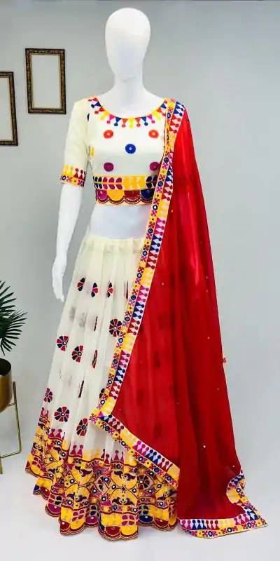 Miraculous White Color Georgette Silk Embroidery Lehenga Choli