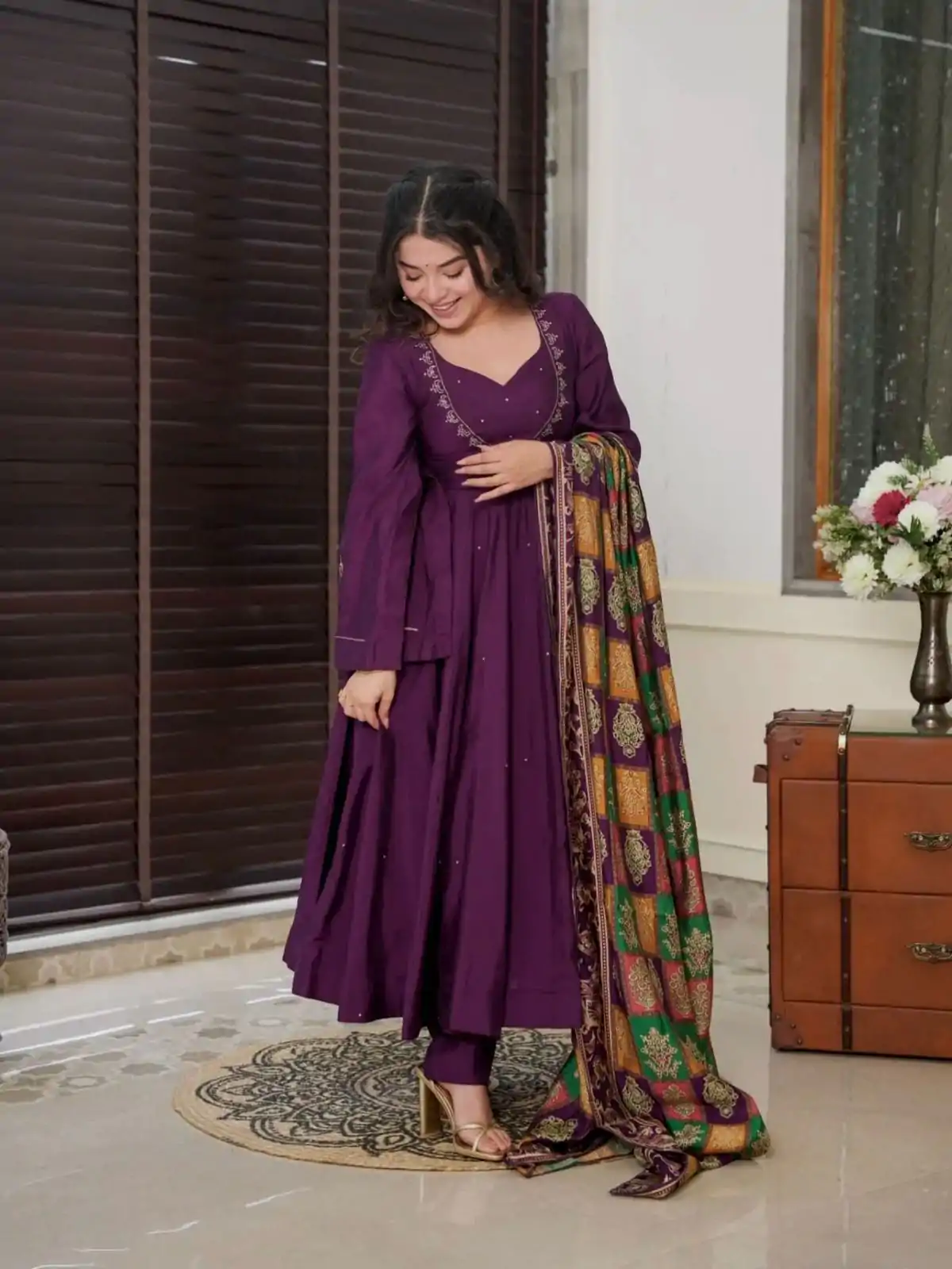 SRK 5181 Purple Color Pure Chinnon Silk Embroidery Sequence Salwar Suit Wedding, Party, Festive, Events Expected Delivery 4-6 Working Days @ 1899/- | Jump Suits, Salwar suit, Casual Suits, Creative suits, Designer Suits, Palazzo Suits, Party Wear Suits, Patiala Suits, Straight Suits