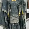 Stylish Blue Color Chinnon Silk Embroidery Work Sharara Suit