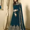 Superb Peacock Blue Color Georgette Cording Sharara Suit