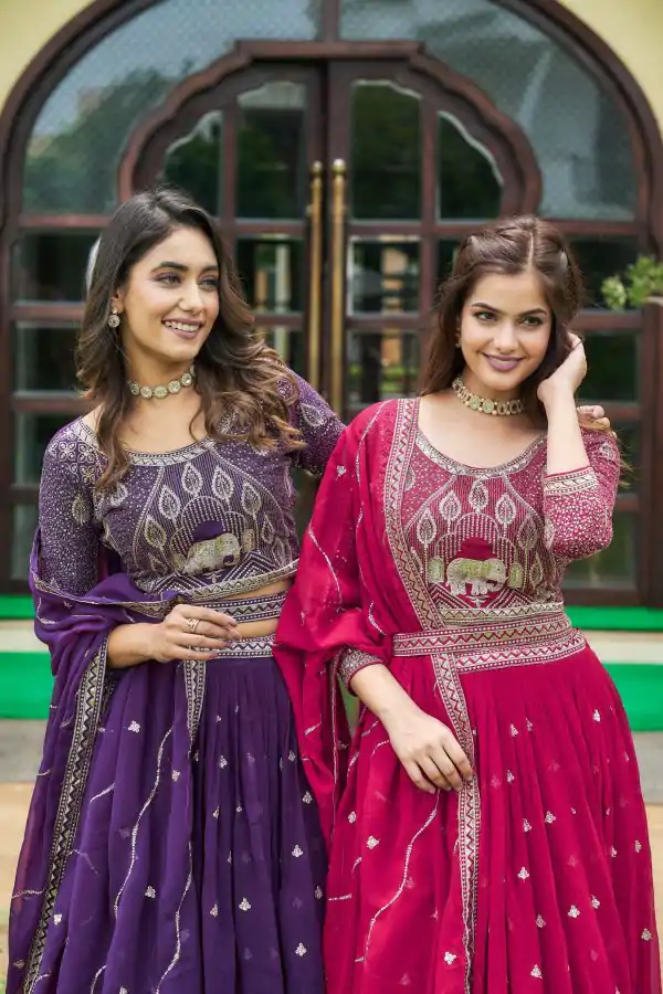 Aglow Rani Color Embroidery Georgette Sequence Lehenga Choli