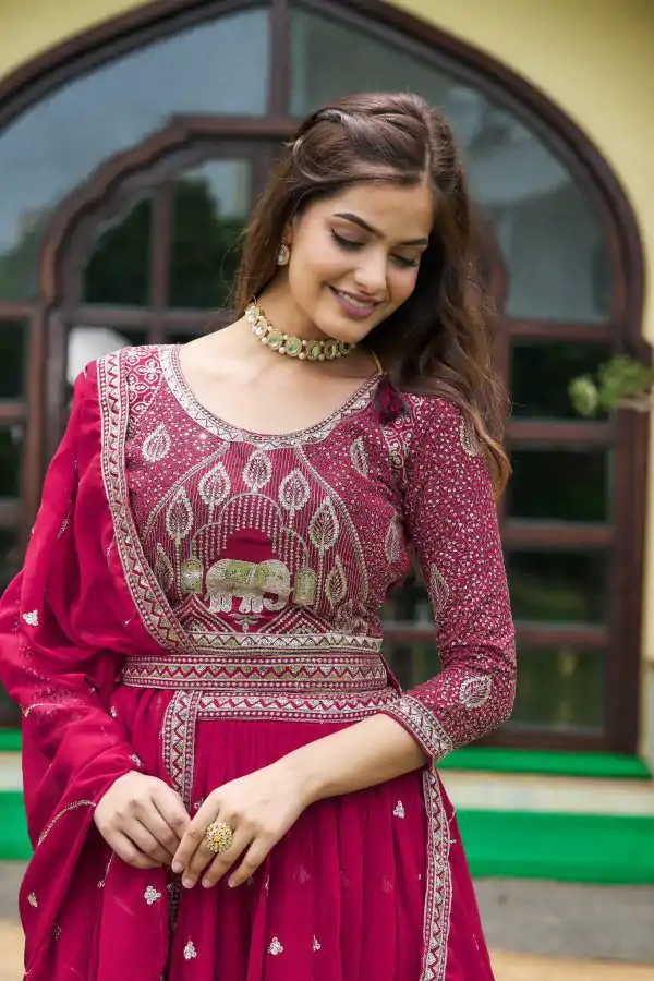Aglow Rani Color Embroidery Georgette Sequence Lehenga Choli