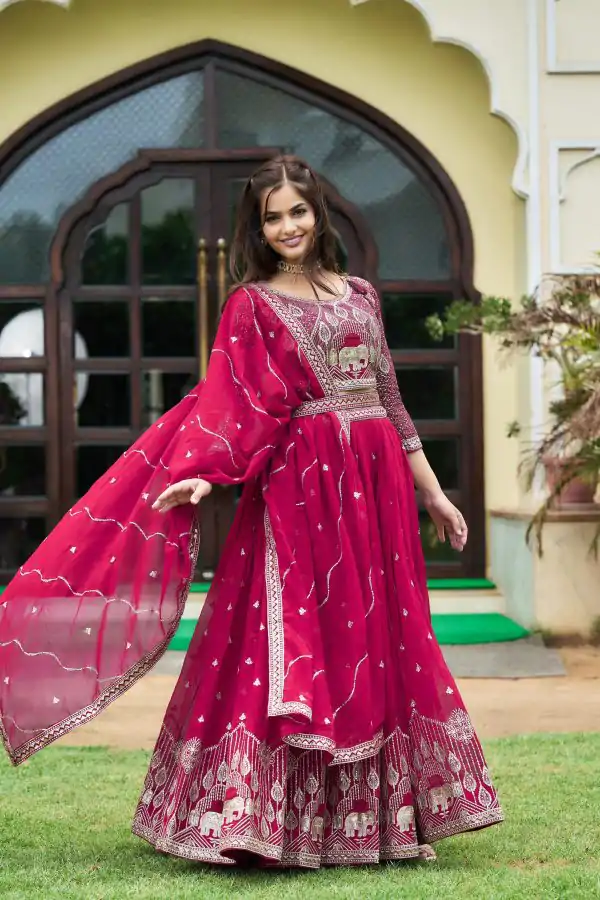 Aglow Rani Color Embroidery Georgette Sequence Lehenga Choli