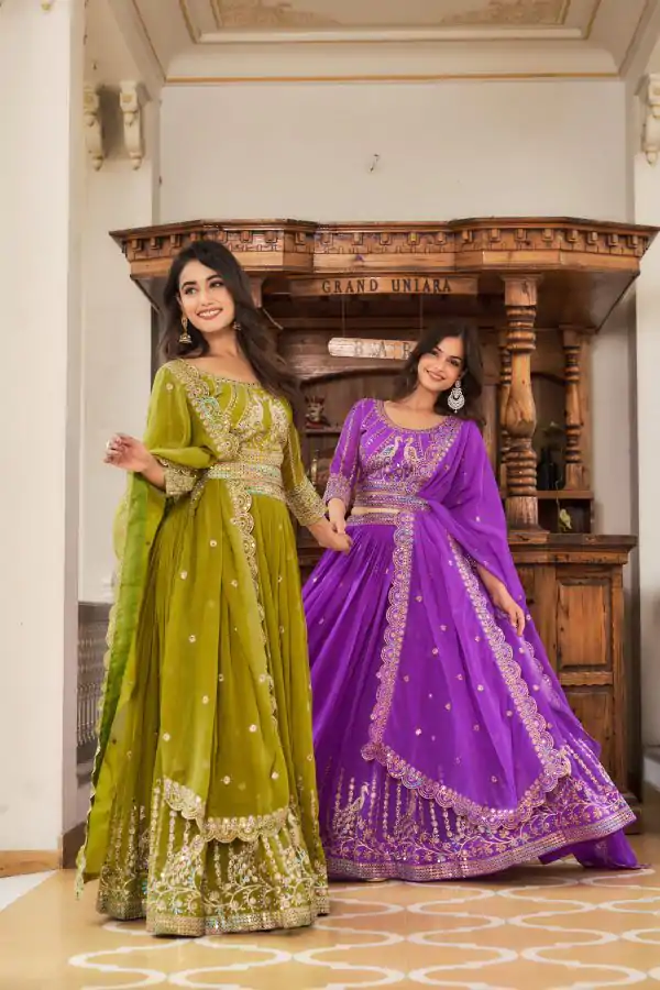 Aglow Violet Color Georgette Multi Sequence Work Lehenga Choli