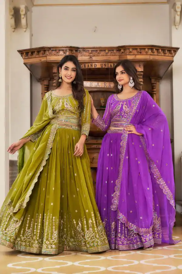 Aglow Violet Color Georgette Multi Sequence Work Lehenga Choli
