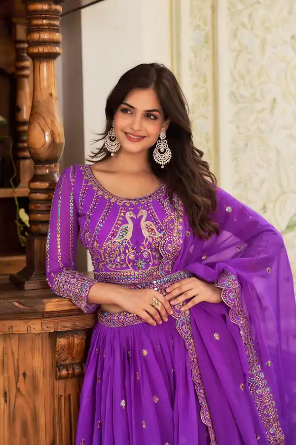 Aglow Violet Color Georgette Multi Sequence Work Lehenga Choli