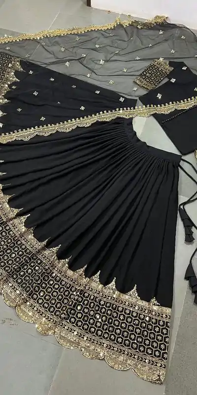Fancy Black Color Georgette Embroidery Lehenga Choli