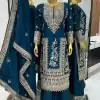 Fancy Royal Blue Chinnon Silk Embroidery Coding Dori Salwar Suit