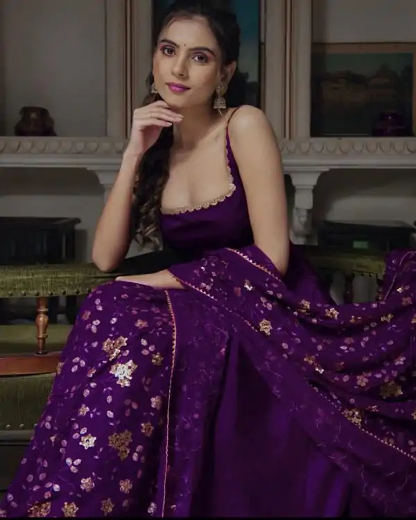 Gorgeous Violet Heavy Faux Georgette With Fully Flair Salwar Suit