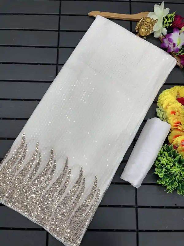Nice White Color Of Heavy Quality 60 Gram Georgette Saree