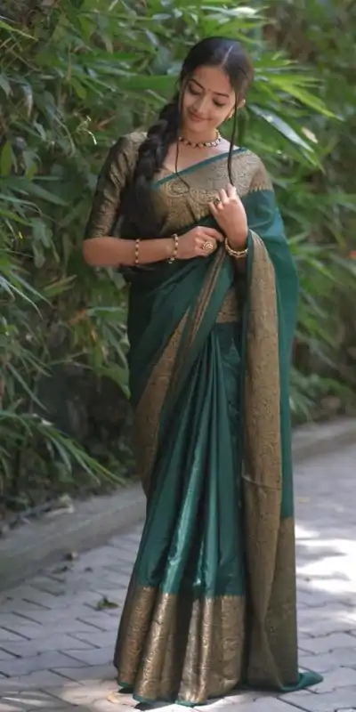 Stylish Dark Green Color Soft Lichi Silk Cloth Jacquard All Over Saree
