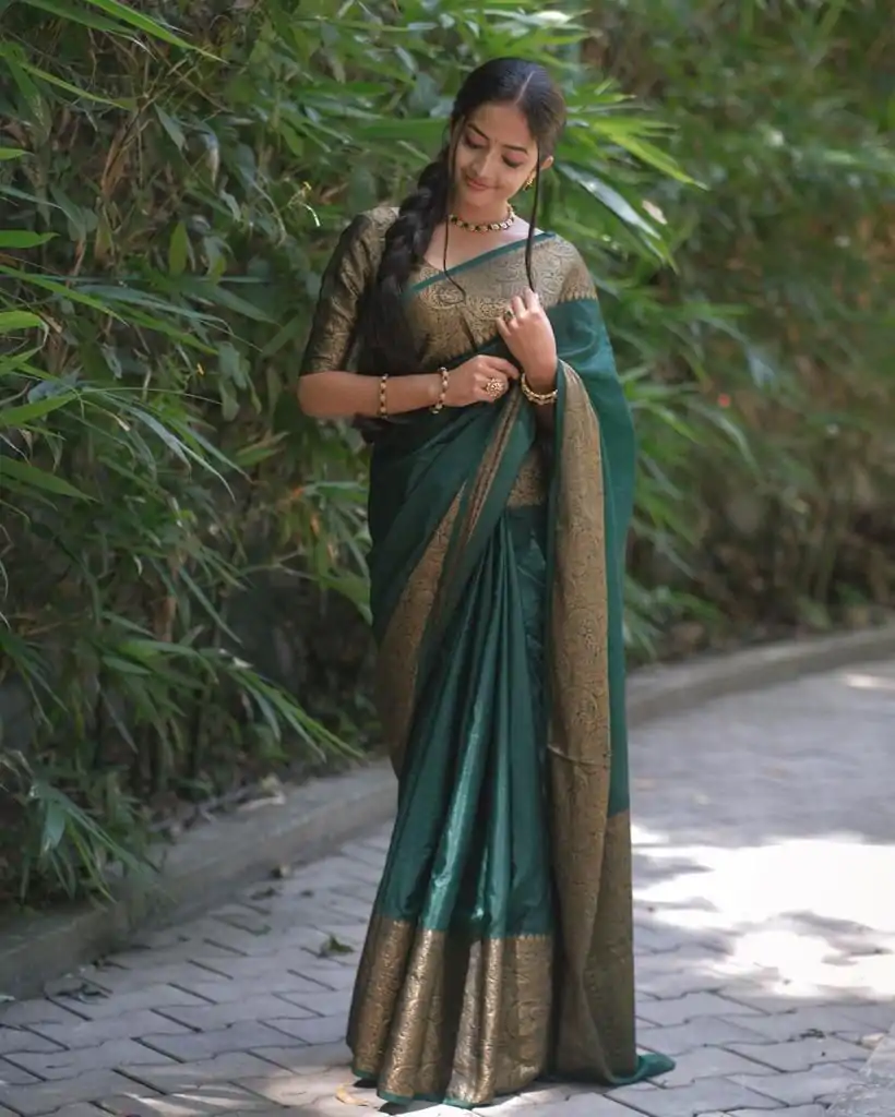 KP 3042 Dark Green Color Soft Lichi Silk Jacquard On All Over Saree Casual, Party Wear, Wedding, Events Etc. Expected Delivery 4-6 Working Days @1349/- | Sarees, Bollywood Sarees, Creative Sarees, Designer Sarees, Embroidered Sarees, Ethnic Saree, Modern Digital sarees, Party Wear Sarees
