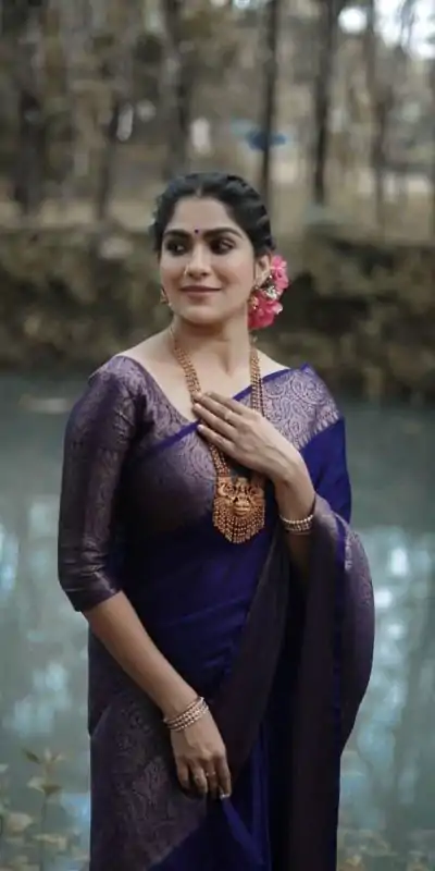Stylish Navy Blue Color Soft Lichi Silk Cloth Jacquard All Over Saree