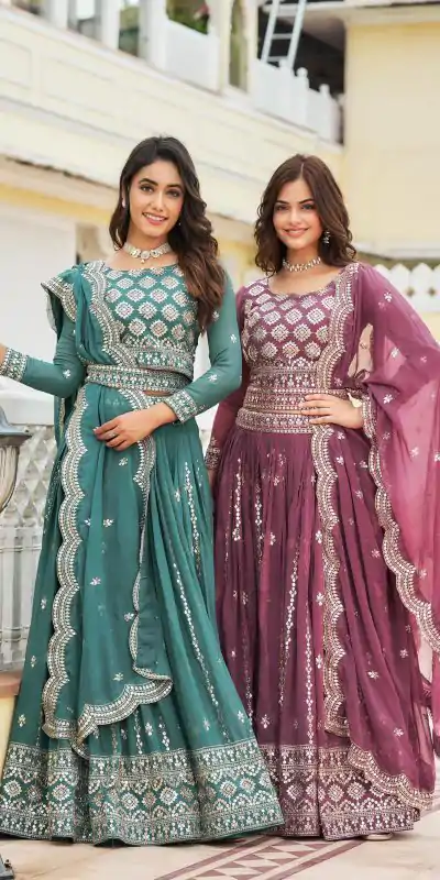 Stylist Blue Color Georgette Sequence Work Lehenga Choli
