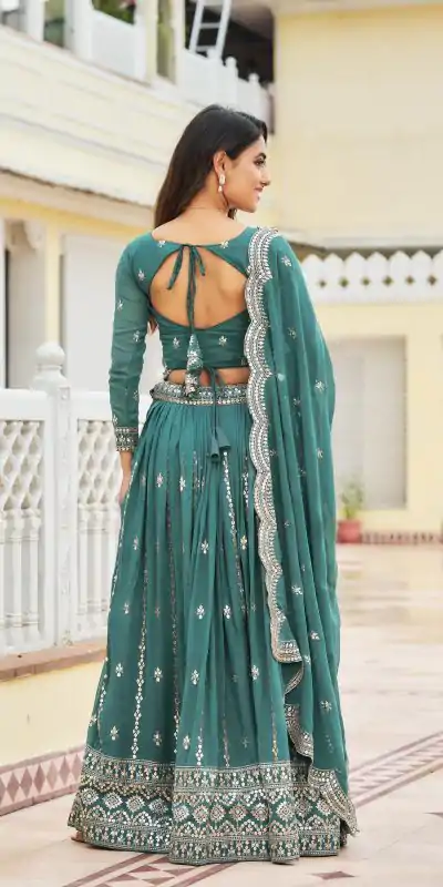Stylist Blue Color Georgette Sequence Work Lehenga Choli