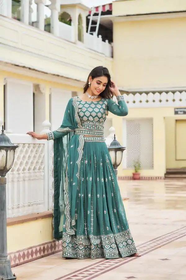 Stylist Blue Color Georgette Sequence Work Lehenga Choli