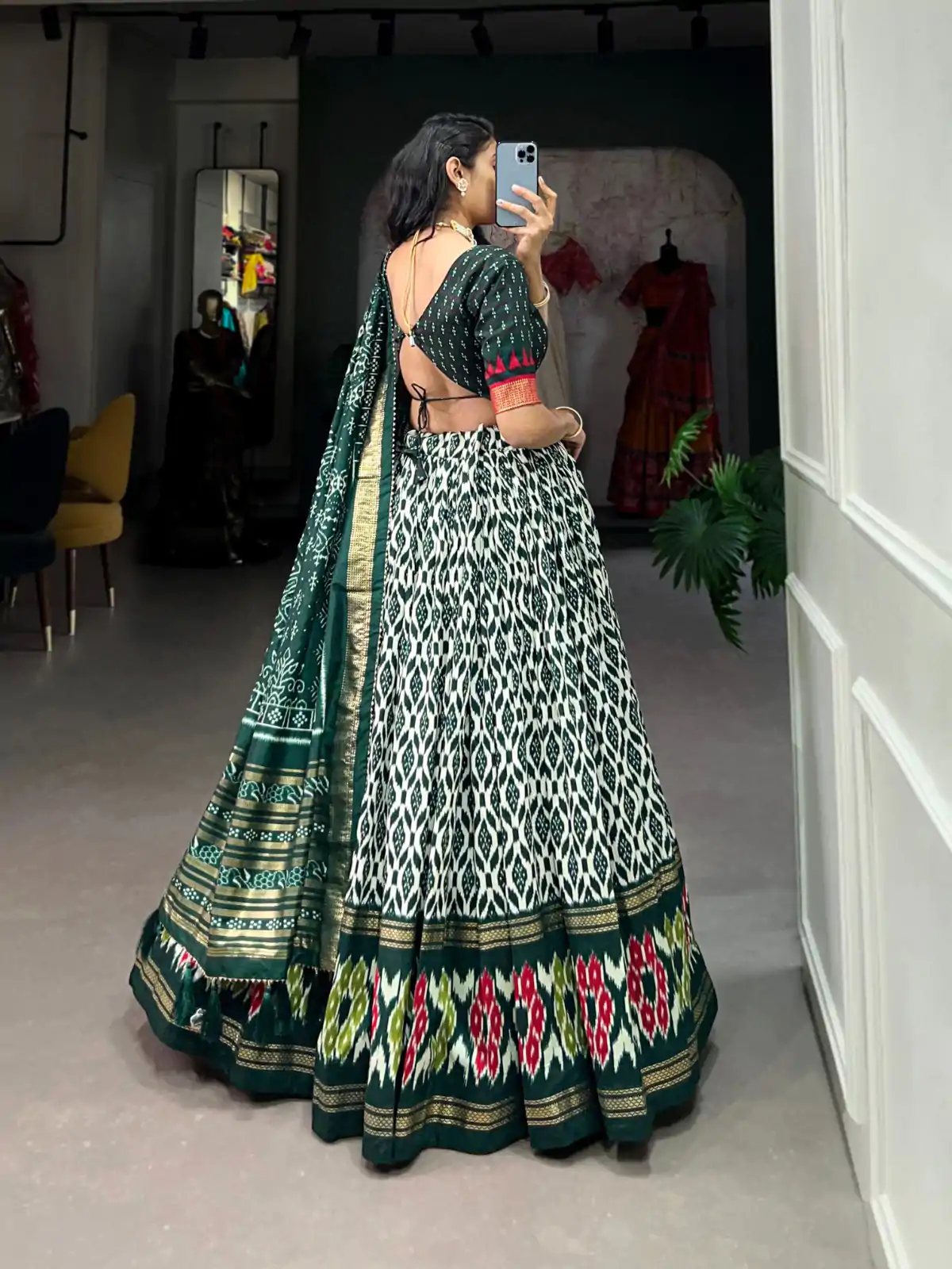 LNB 1223 Green Color Aglow Tussar Silk Ikkat Print Foil Work Lehenga Choli Wedding, Festive, Events Expected Delivery 4-6 Working Days@2449/- Only | Lehenga, Bollywood Lehenga, Creative Lehenga, Designer Lehenga, Embroidered Lehenga, Party Wear Lehenga
