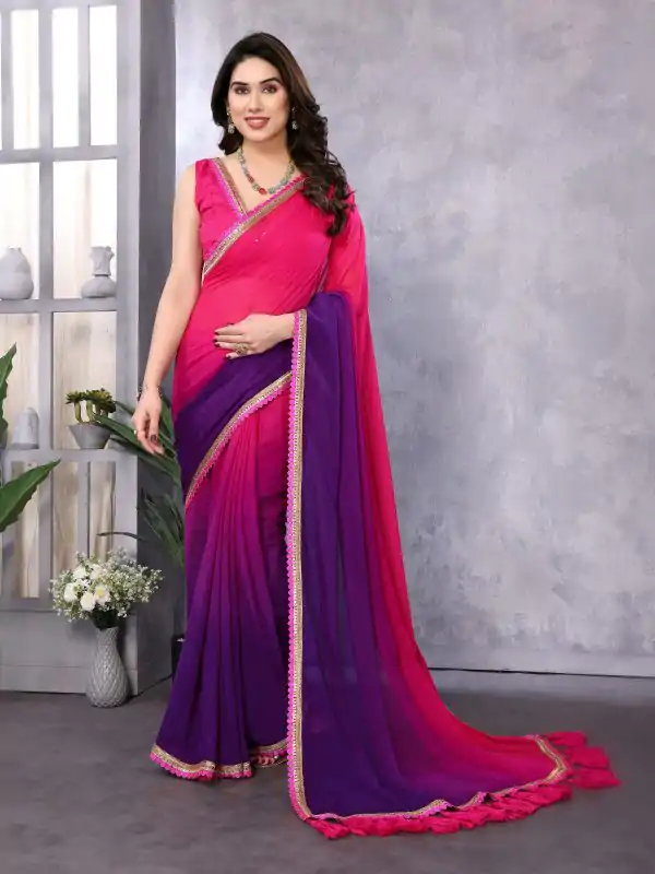 Attractive In Magenta Color Faux Peding Georgette Party Wear Saree