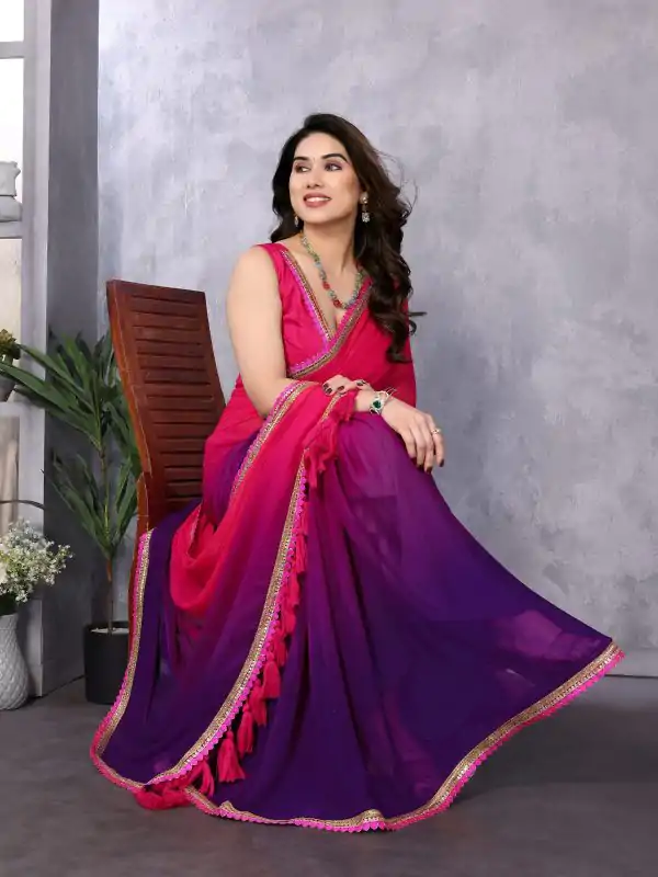 Attractive In Magenta Color Faux Peding Georgette Party Wear Saree