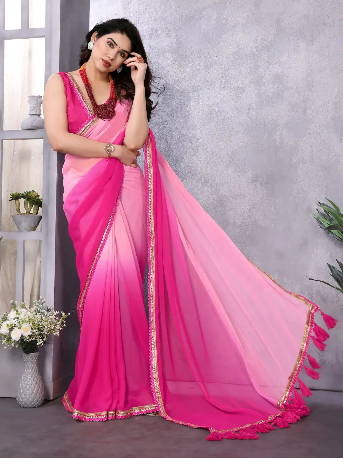 Jr Pop Rose Pink : Faux Peding Georgette Party, Wedding, Festive, Events Etc. 4-6 Working Days @1549/- Only | Sarees, Bollywood Sarees, Creative Sarees, Designer Sarees, Embroidered Sarees, Ethnic Saree, Modern Digital sarees, Party Wear Sarees