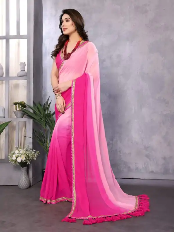 Attractive In Rose Pink Color Faux Peding Georgette Party Wear Saree