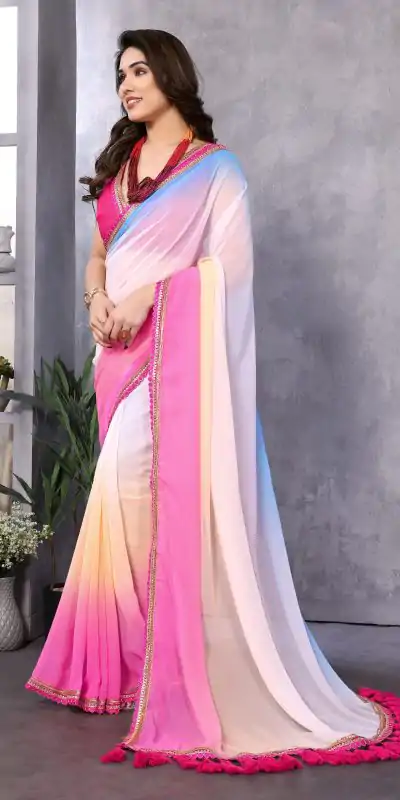 Attractive In Sky Pink Color Faux Peding Georgette Party Wear Saree