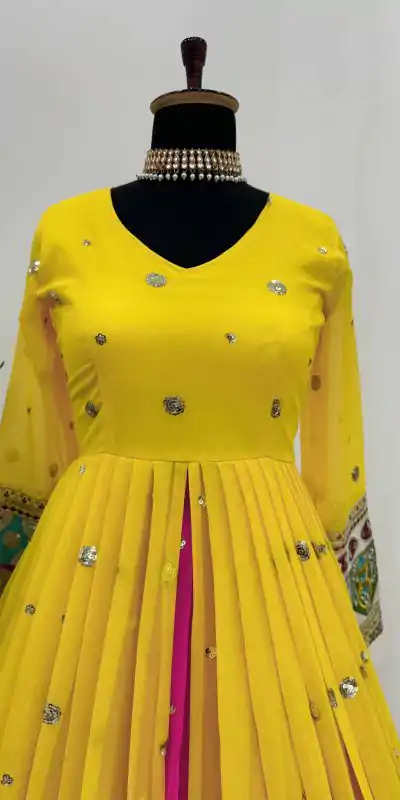 Peaceful Yellow Color Georgette Thread Sequence Lehenga Choli