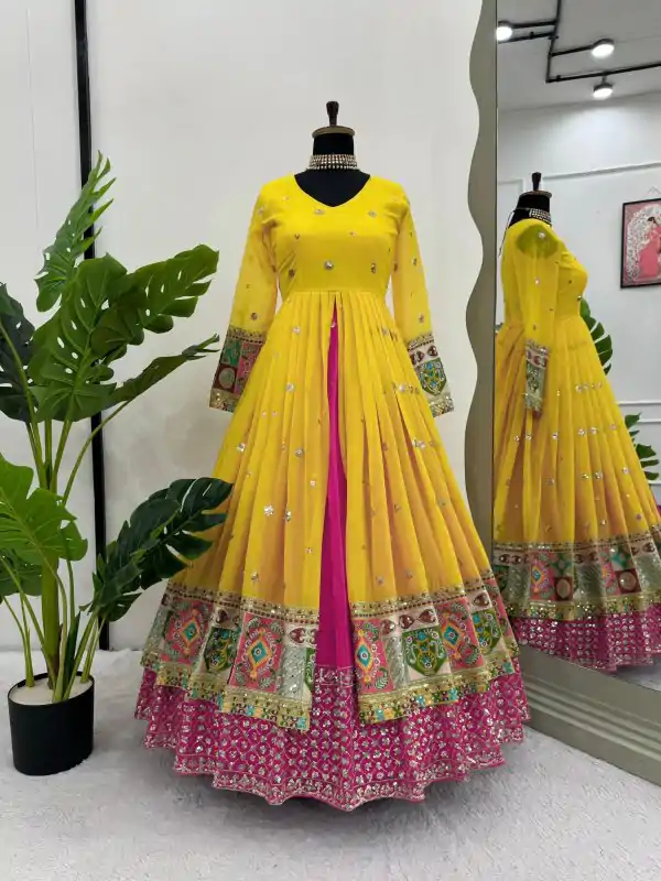 Peaceful Yellow Color Georgette Thread Sequence Lehenga Choli
