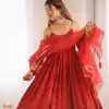 Red Rayon Silk Chikan Kari Sequence Salwar Suit