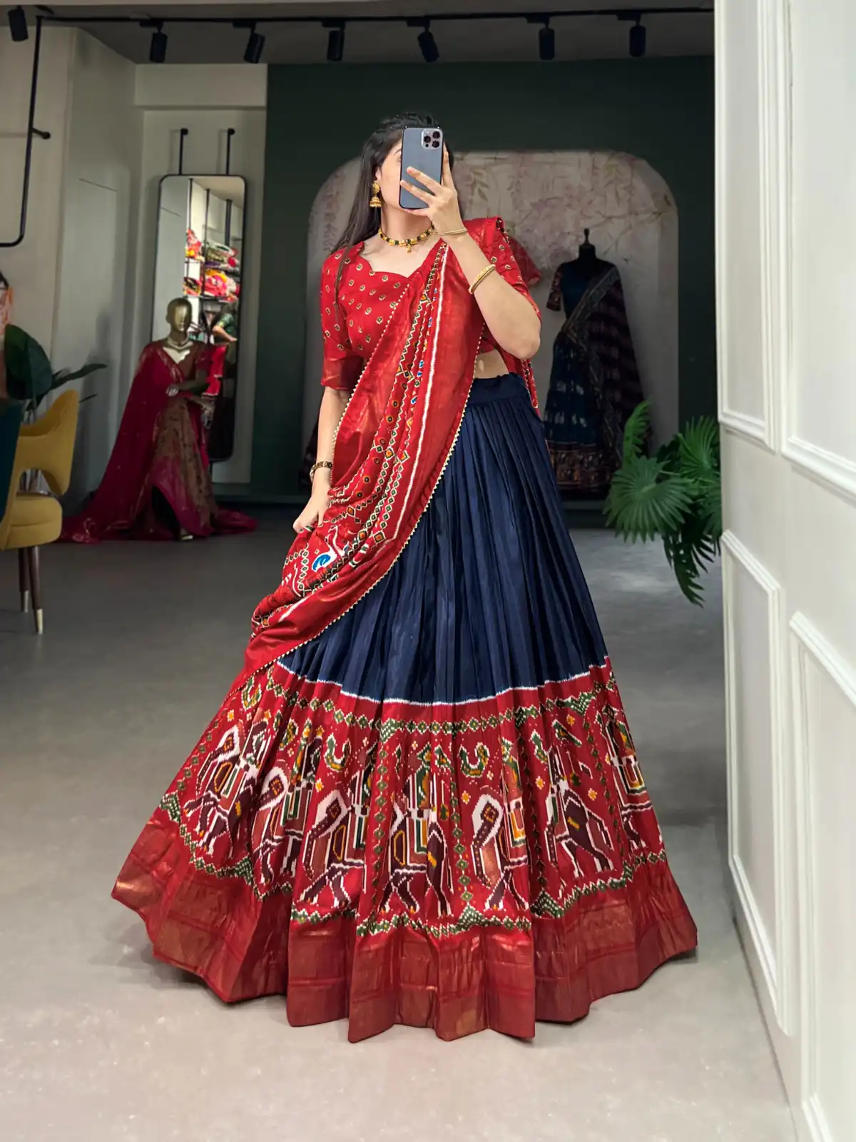 LNB 1623 Navy Blue Color Fabulous Dola Silk Patola Print And Foil Work Lehenga Choli Wedding, Festive, Events Expected Delivery 4-6 Working Days@2199/- Only | Lehenga, Bollywood Lehenga, Creative Lehenga, Designer Lehenga, Embroidered Lehenga, Party Wear Lehenga