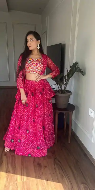 Commitment Pink Color Pure Bandhrej Heavy Embroidery Sequence Lehenga Choli