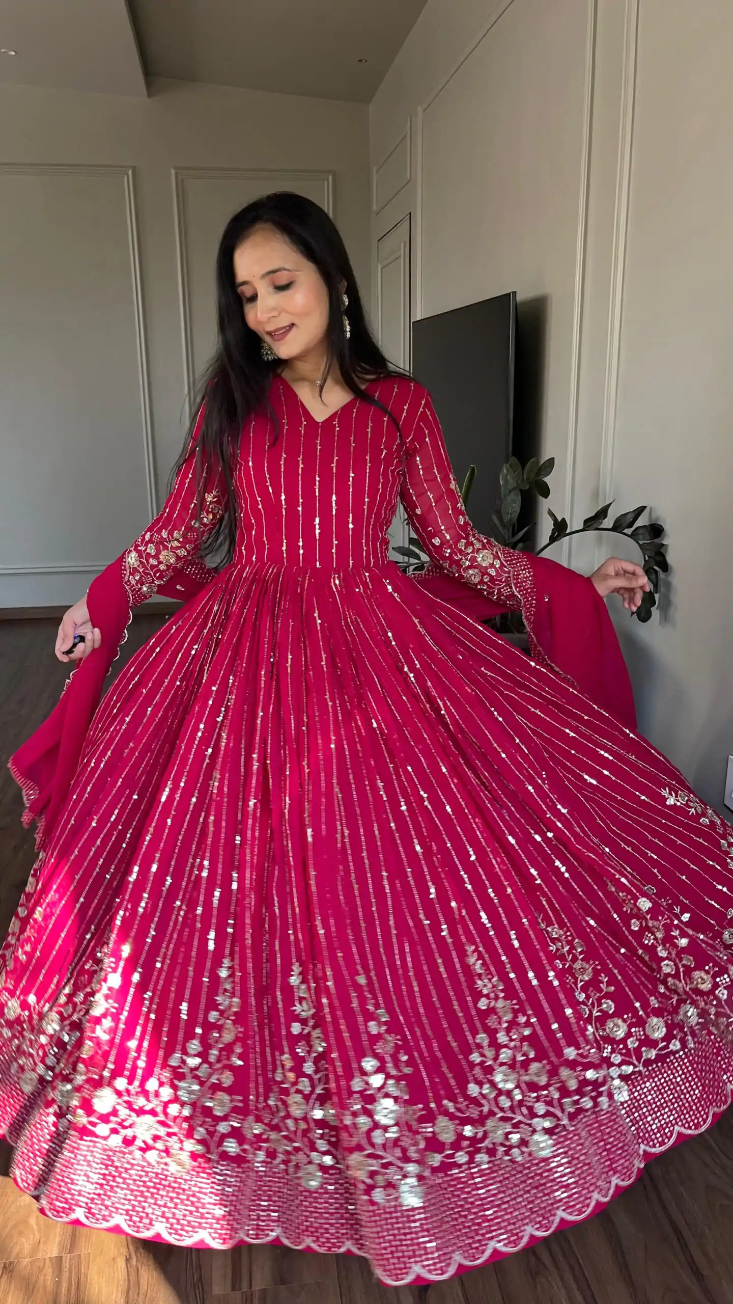 Ram 065 Pink Fox Georgette sequence Embroidery Work With Gown Wedding, Party, Festive, Events Etc.4-6 Working Days@ 2149/-only | Gowns, Bollywood Gowns, Creative Gowns, Designer Gowns, Embroidered Gowns, Party Wear Gowns