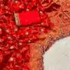 Amazing Orange Color Jacquard Weaving With Embroidery Cording Lace Saree