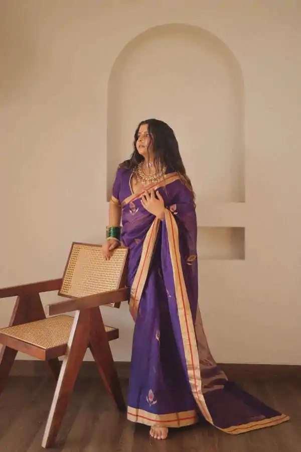 Violet Soft Silk Jacquard Work On All Over Saree - Image 4