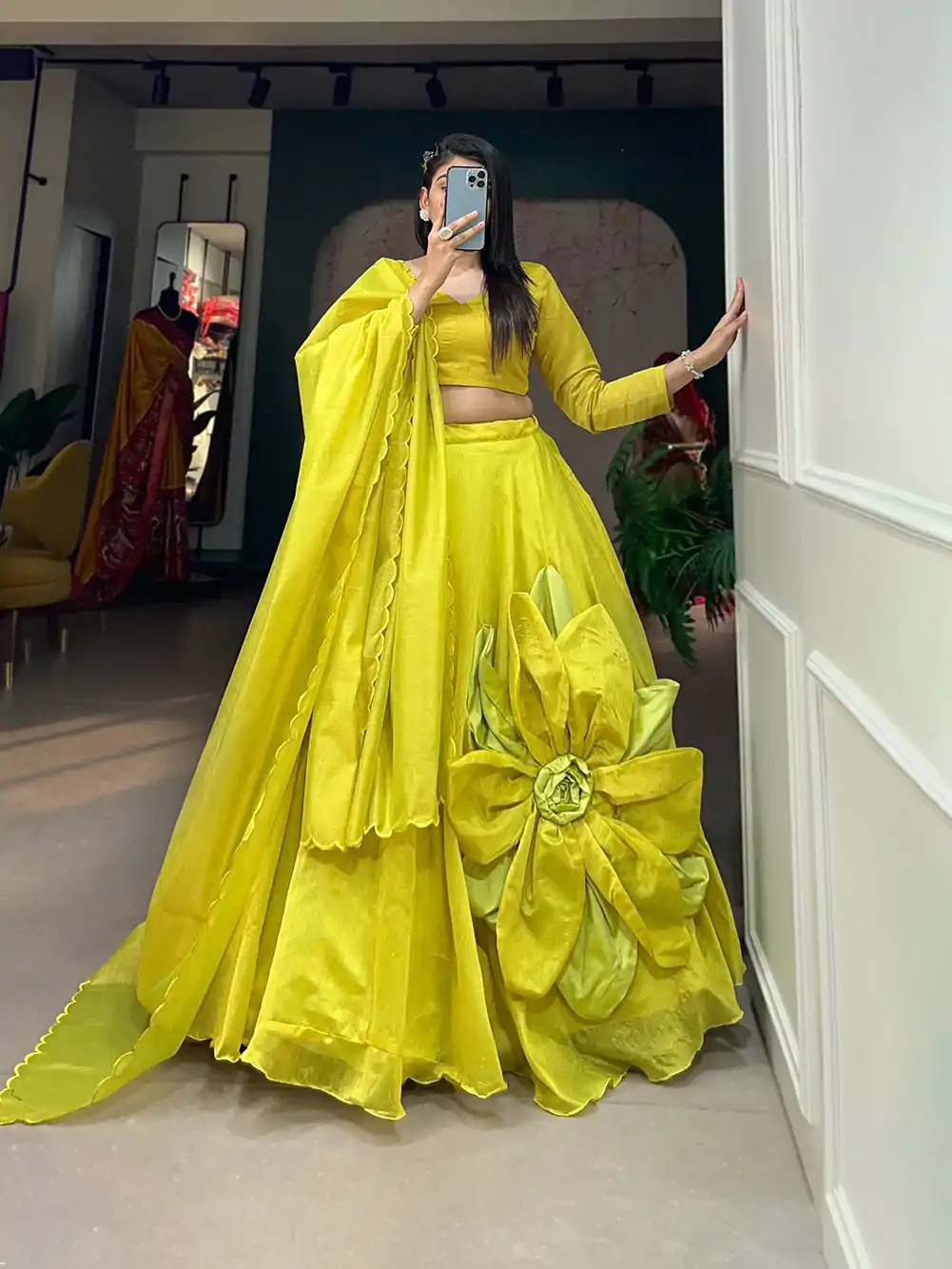 LNB 1650 Parrot Green Color Raj wadi Chanderi Silk Hand Made Flower Lehenga Choli Wedding, Party, Festive, Events Etc. Delivery 4-6 Working Days Rs 1999 | Lehenga, Bollywood Lehenga, Creative Lehenga, Designer Lehenga, Embroidered Lehenga, Party Wear Lehenga