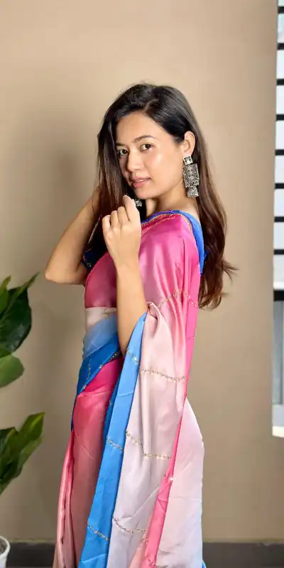 AC Satin Blue Color Soft Georgette Satin With Digital Print Embroidery Work Saree , Wedding, Festive, Events . Expected Delivery  4-6 Working Days @2299/- | Sarees, Bollywood Sarees, Creative Sarees, Designer Sarees, Embroidered Sarees, Ethnic Saree, Modern Digital sarees, Party Wear Sarees