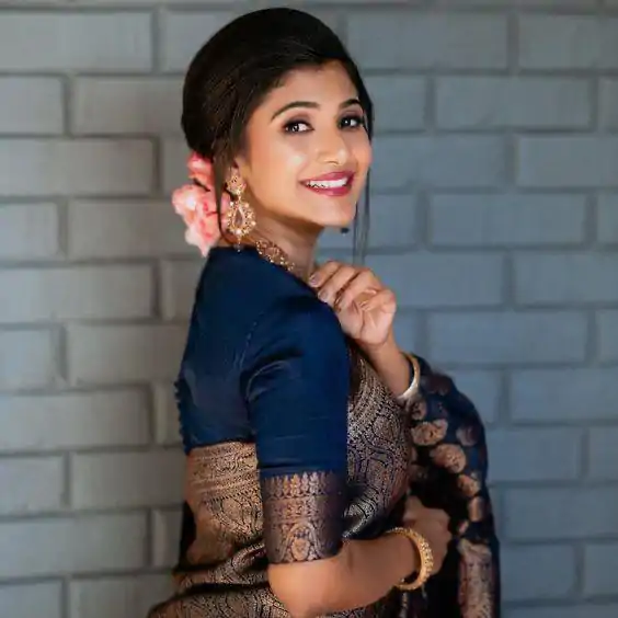 Navy Blue Soft Silk Jacquard Work On All Over Saree - Image 3