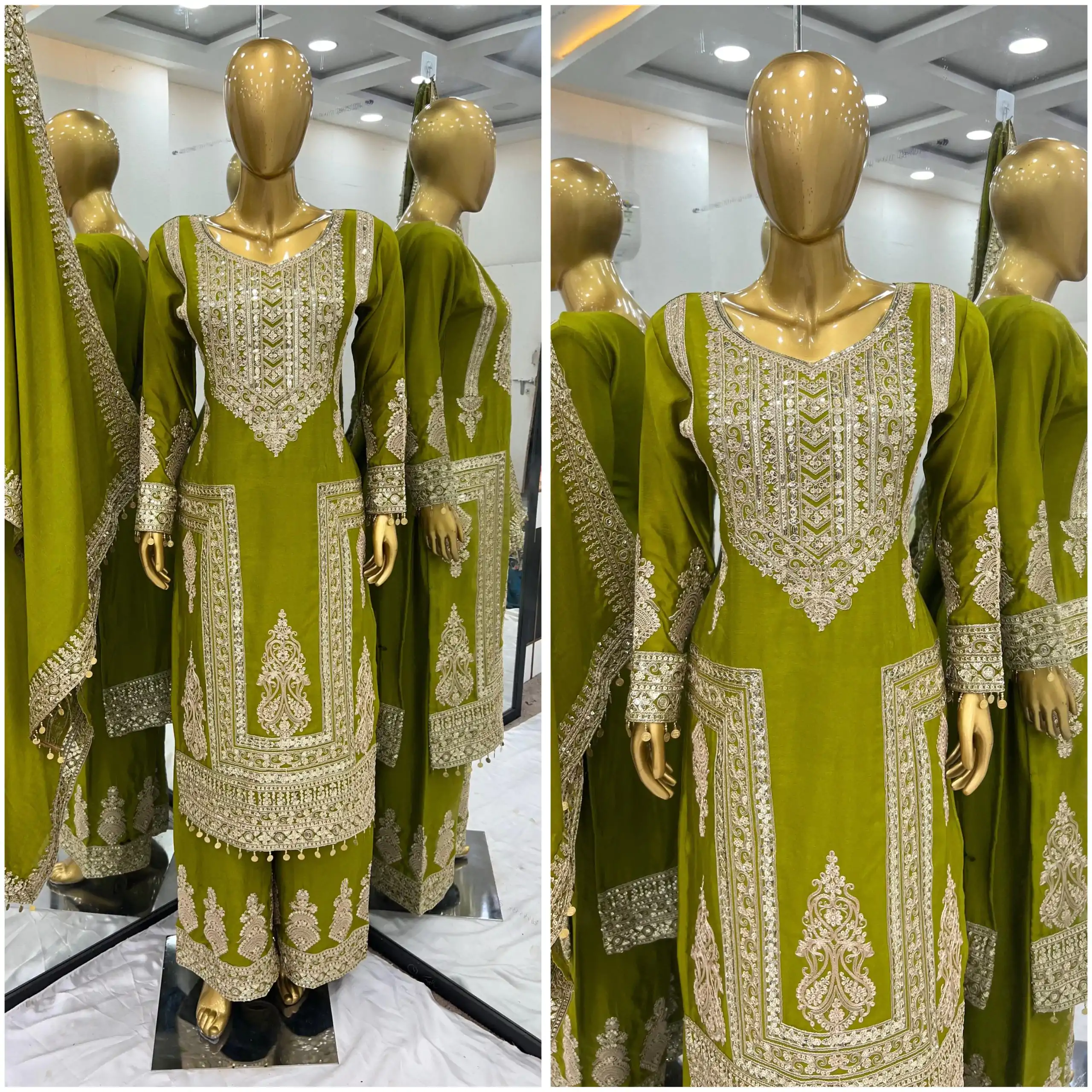 SRK 5237 Mahanadi Green Color Chinnon Silk With Embroidery Coding Dori-Sequence Work Salwar Suit , Wedding, Party, Festive, Events Etc.4-6 Working Days@2399 | Jump Suits, Salwar suit, Casual Suits, Creative suits, Designer Suits, Palazzo Suits, Party Wear Suits, Patiala Suits, Straight Suits