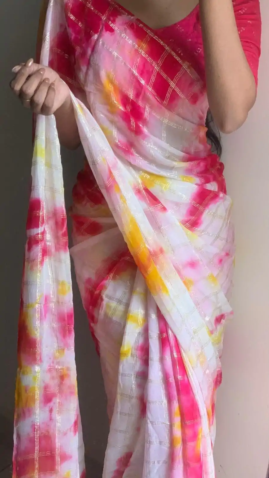 AC Chex Pink Color Viscose Georgette Shibori Hand Dyeing Jari Work Saree Casual, Wedding, Festive, Events . Expected Delivery  4-6 Working Days @1849/- only                                                                  | Sarees, Bollywood Sarees, Creative Sarees, Designer Sarees, Embroidered Sarees, Ethnic Saree, Modern Digital sarees, Party Wear Sarees