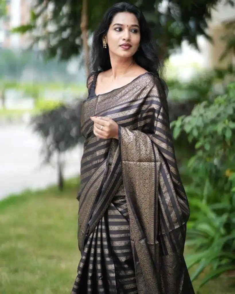 KP 5084 Black Color Soft Lichi Silk Jacquard Work On All Over Saree Casual, Wedding, Festive, Events . Expected Delivery  4-6 Working Days @1399/- only                                                                                                                                             | Sarees, Bollywood Sarees, Creative Sarees, Designer Sarees, Embroidered Sarees, Ethnic Saree, Modern Digital sarees, Party Wear Sarees
