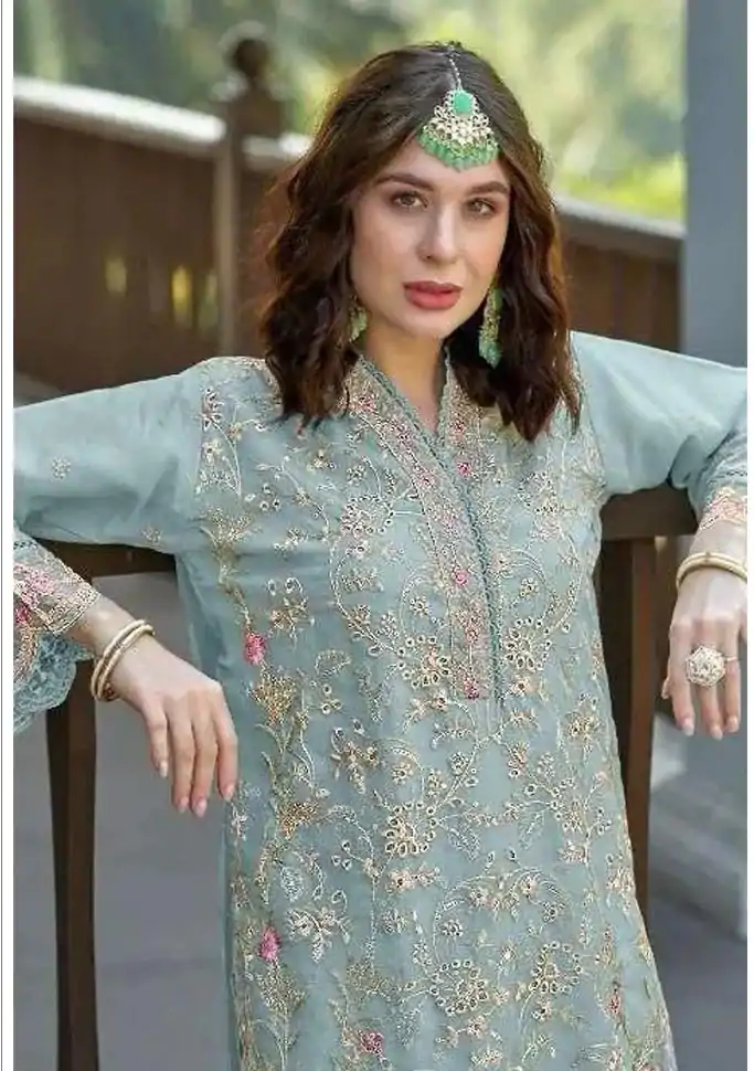 FC 1129 Light Blue Color Organza With Embroidery Sequence Work Salwar Suit Casual, Wedding, Party, Festive, Events Etc.4-6 Working Days@ 2449/-only | Jump Suits, Salwar suit, Casual Suits, Creative suits, Designer Suits, Palazzo Suits, Party Wear Suits, Patiala Suits, Straight Suits