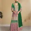 Glowing Green Color Chinon Digital Print With Mat Sequence Sharara Suit