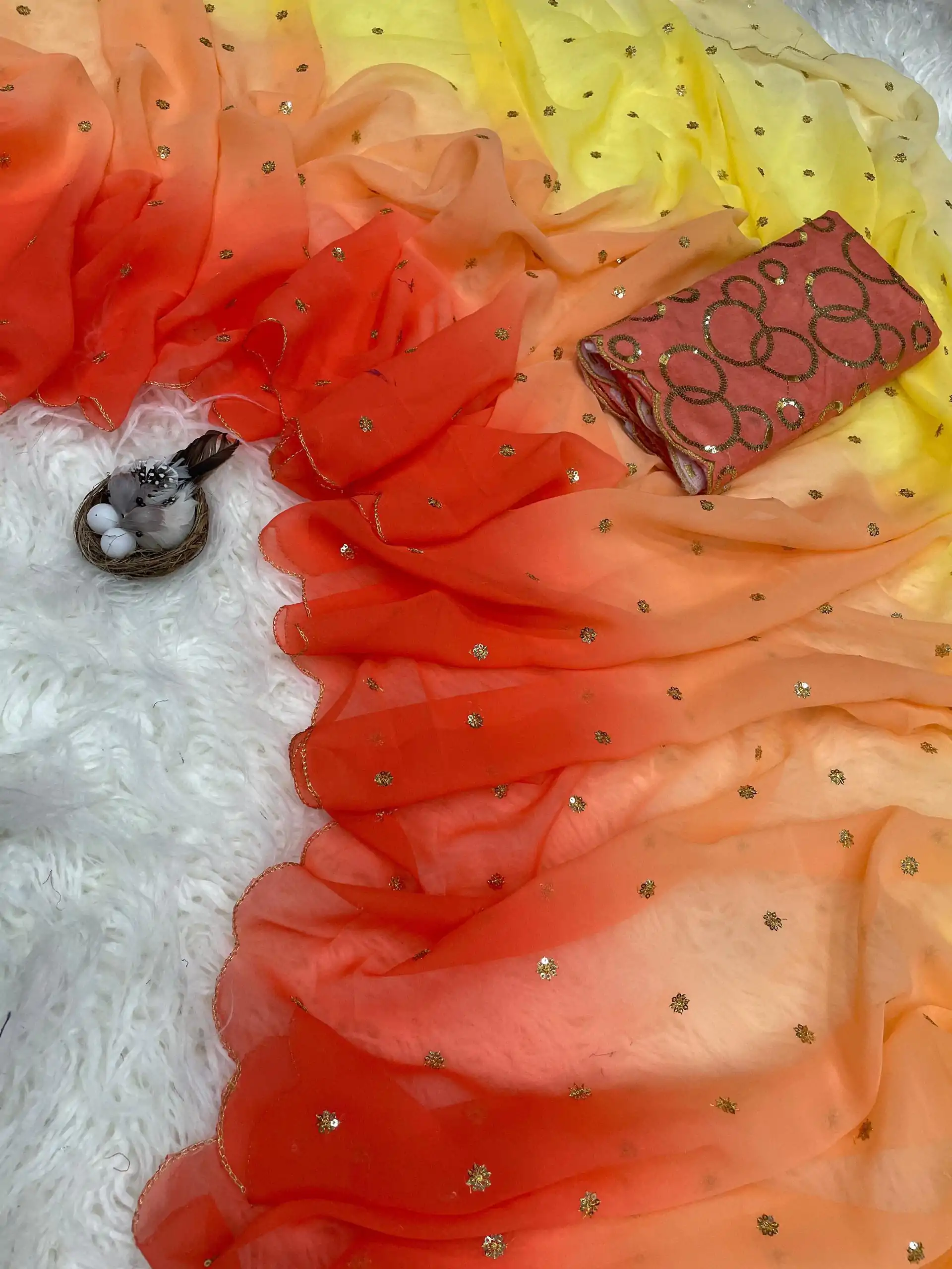 MS 470 Orange color Georgette With Sequence Worked Butti Saree Casual, Wedding, Festive, Events . Expected Delivery  4-6 Working Days @1699/- only                                                                                                                                                                                  | Sarees, Bollywood Sarees, Creative Sarees, Designer Sarees, Embroidered Sarees, Ethnic Saree, Modern Digital sarees, Party Wear Sarees